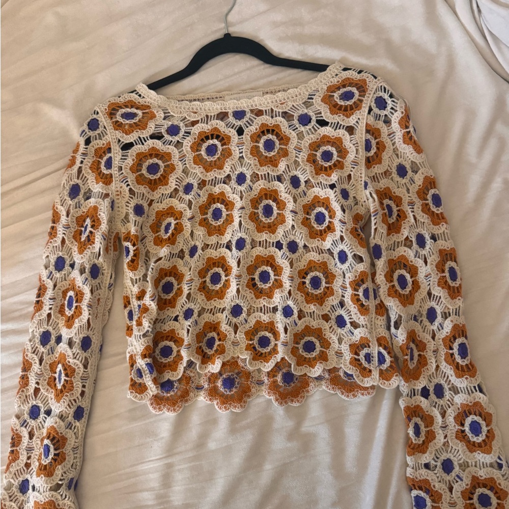 Rebellion Brown and Orange Cropped Embellished Blouse